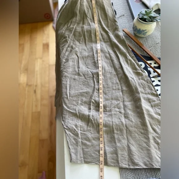 Sarah Pacini Oatmeal Beige Linen Harem Wide Leg Designer Pants with Sash Belt M - Picture 6 of 12